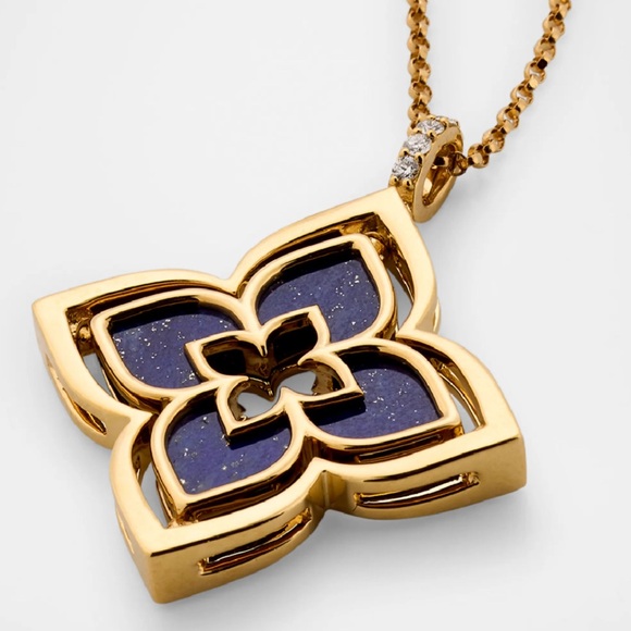 Roberto Coin Look-alike Blue Lapis & Gold Plated Pendant with Quatrefoil Design - Picture 3 of 9